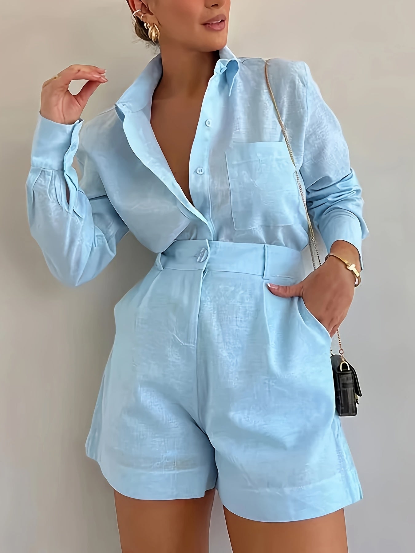 Women'S Elegant Fashion Pantsuit Set, Casual Style, Solid Color, Polyester, Spring/Summer Collection